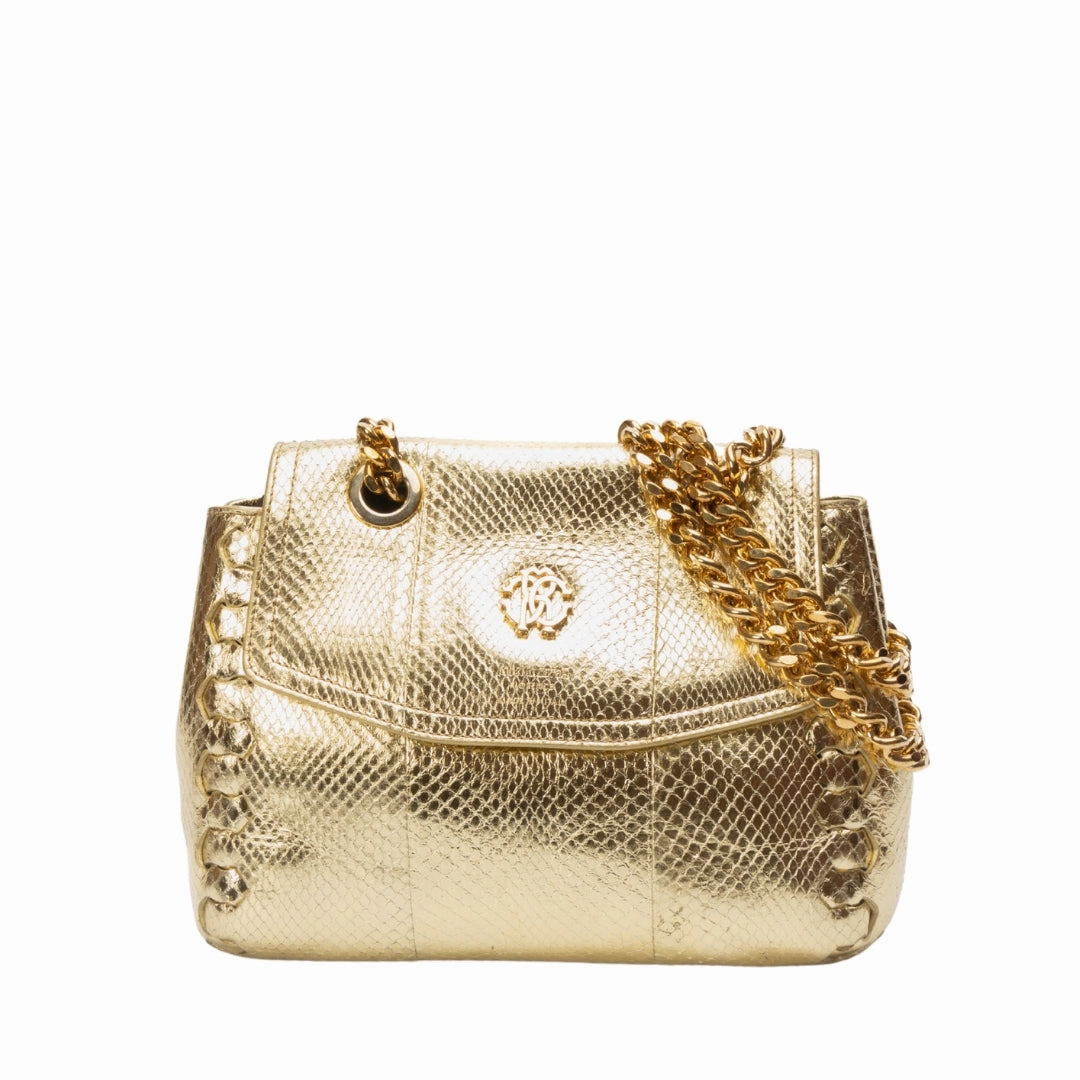 Roberto Cavalli Golden Leather Chain Sling Bag