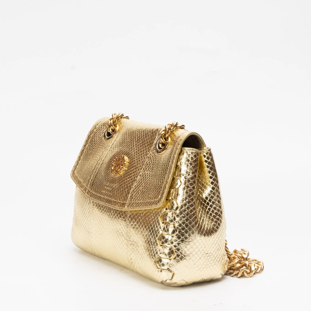 Roberto Cavalli Golden Leather Chain Sling Bag