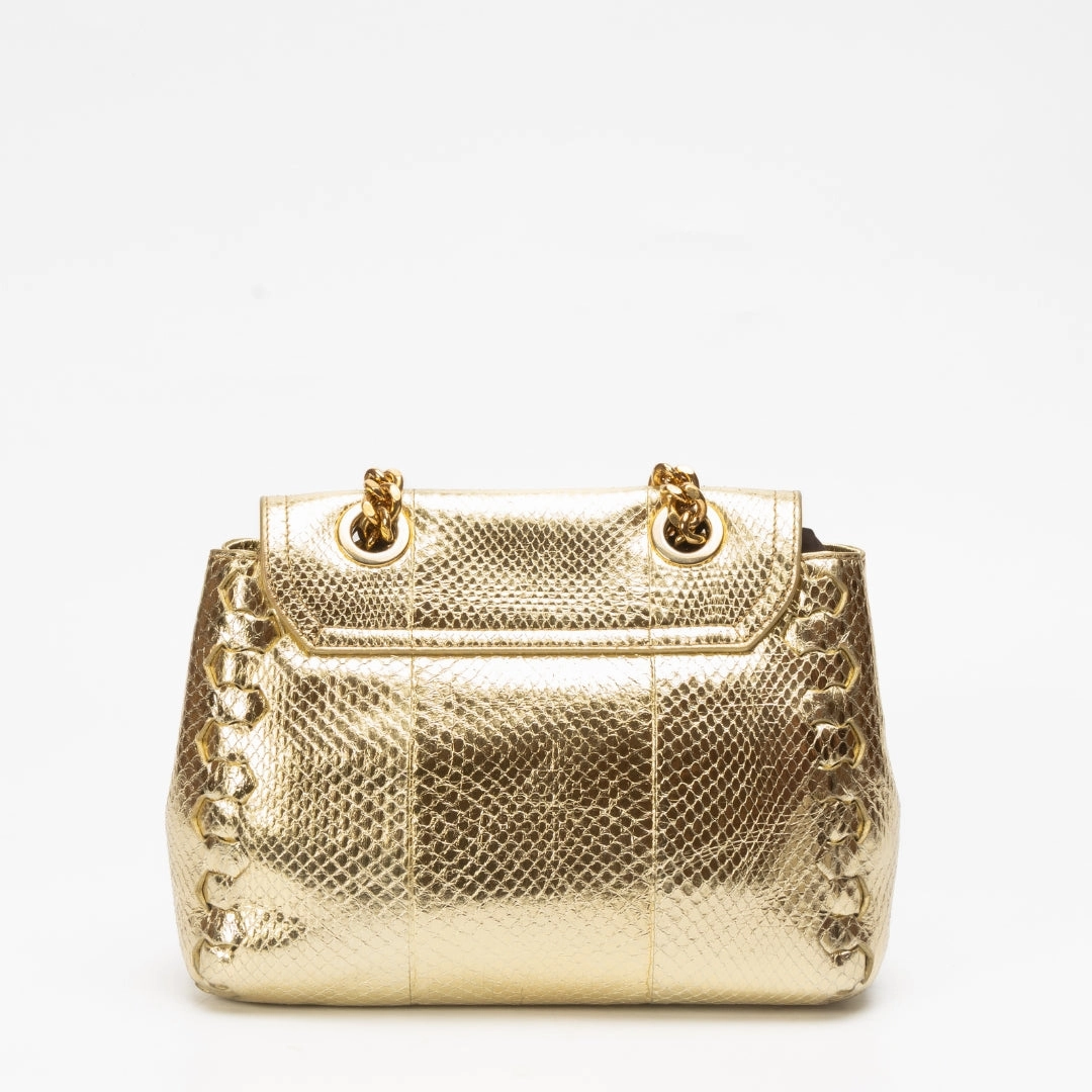 Roberto Cavalli Golden Leather Chain Sling Bag