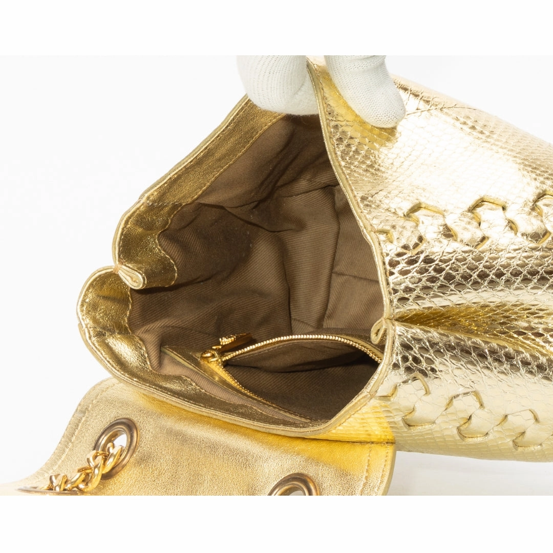 Roberto Cavalli Golden Leather Chain Sling Bag