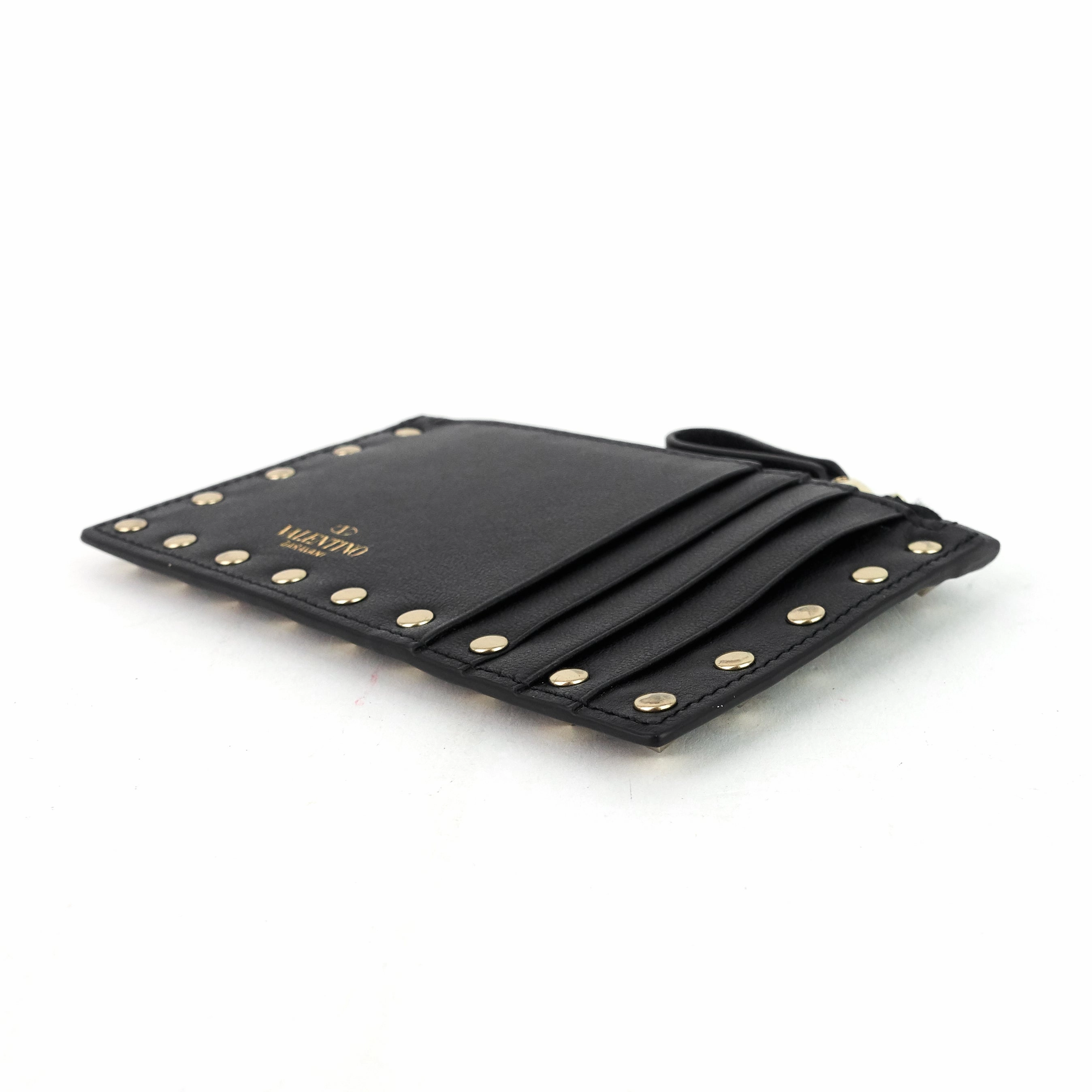Rockstud Calfskin Card Holder with Zipper