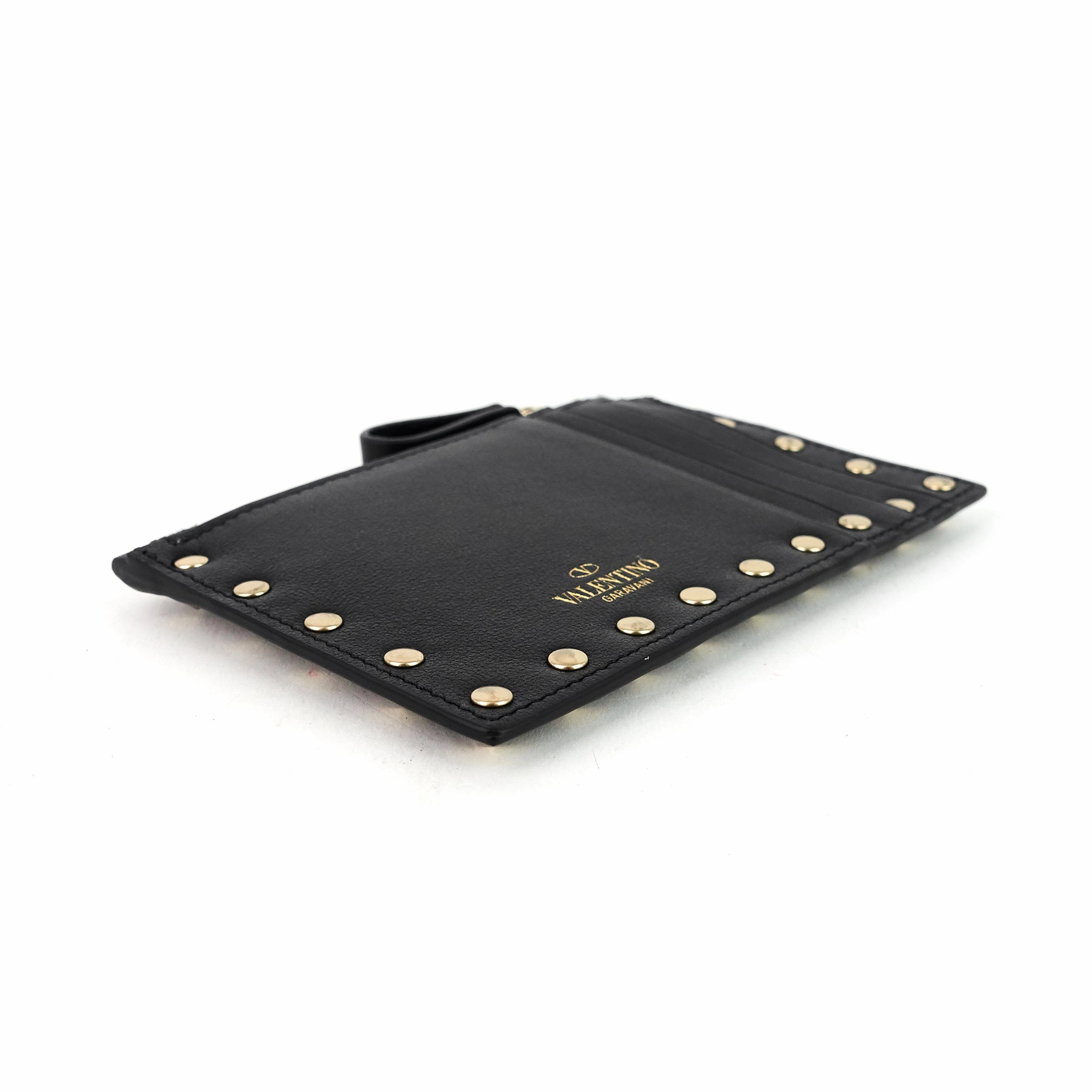 Rockstud Calfskin Card Holder with Zipper