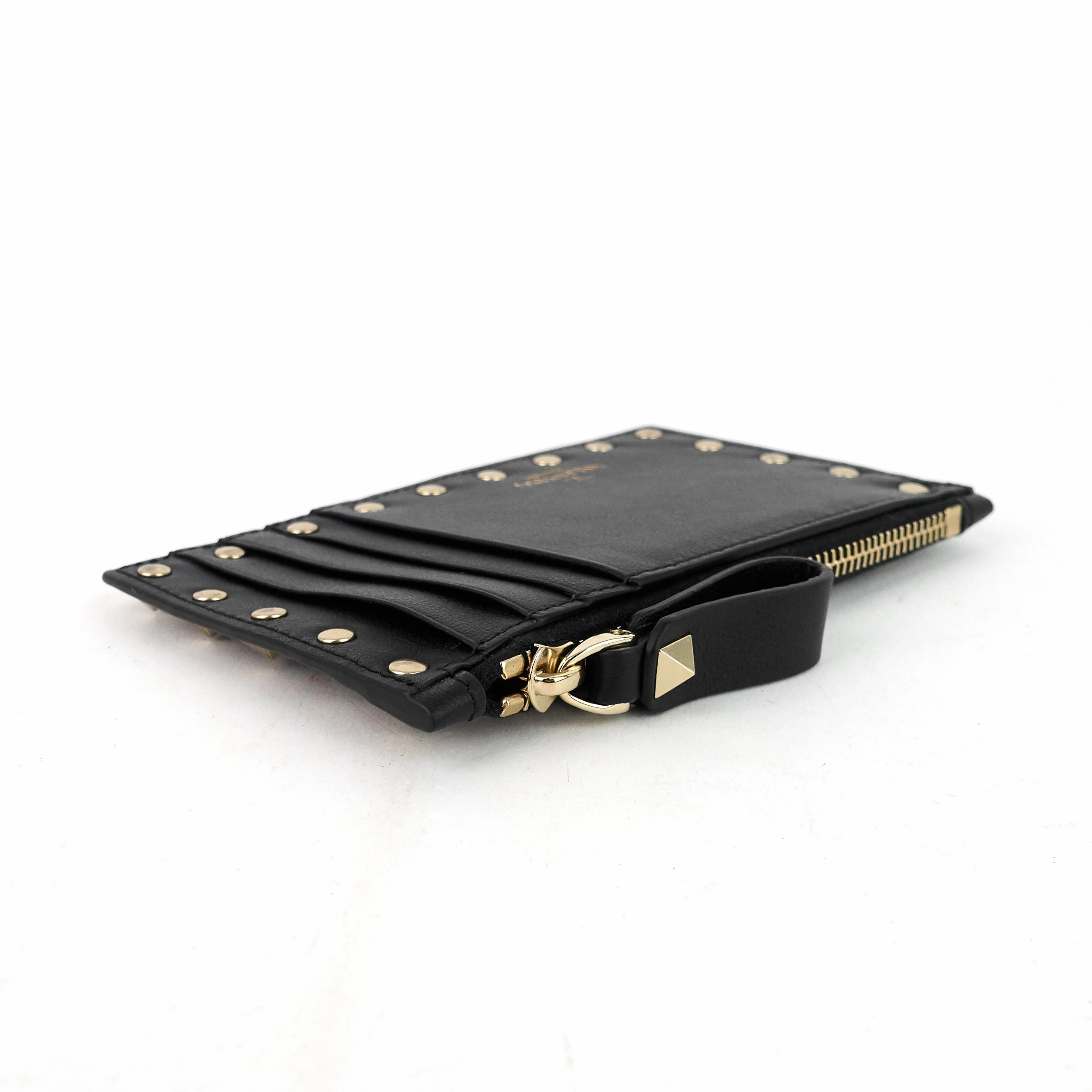 Rockstud Calfskin Card Holder with Zipper