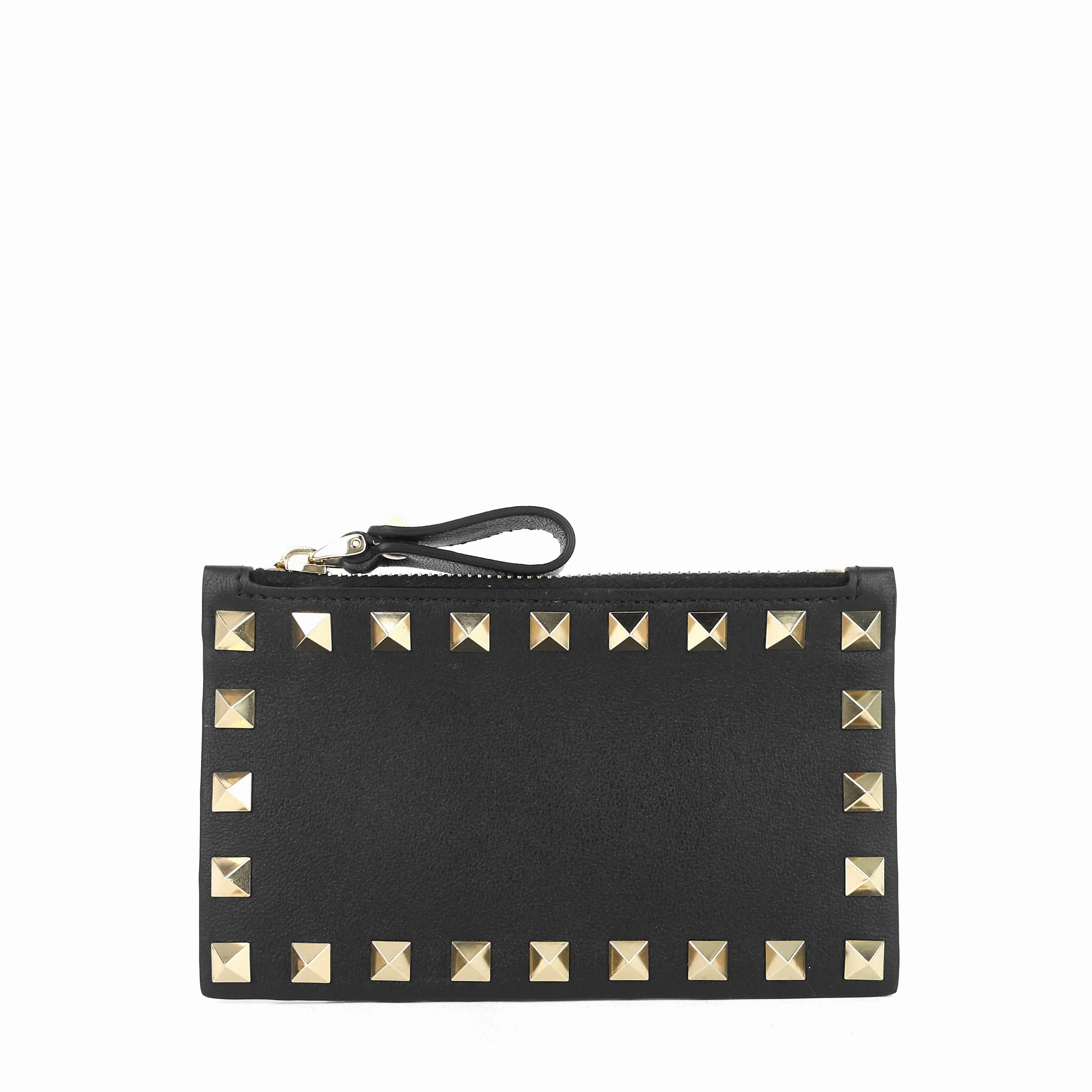 Rockstud Calfskin Card Holder with Zipper