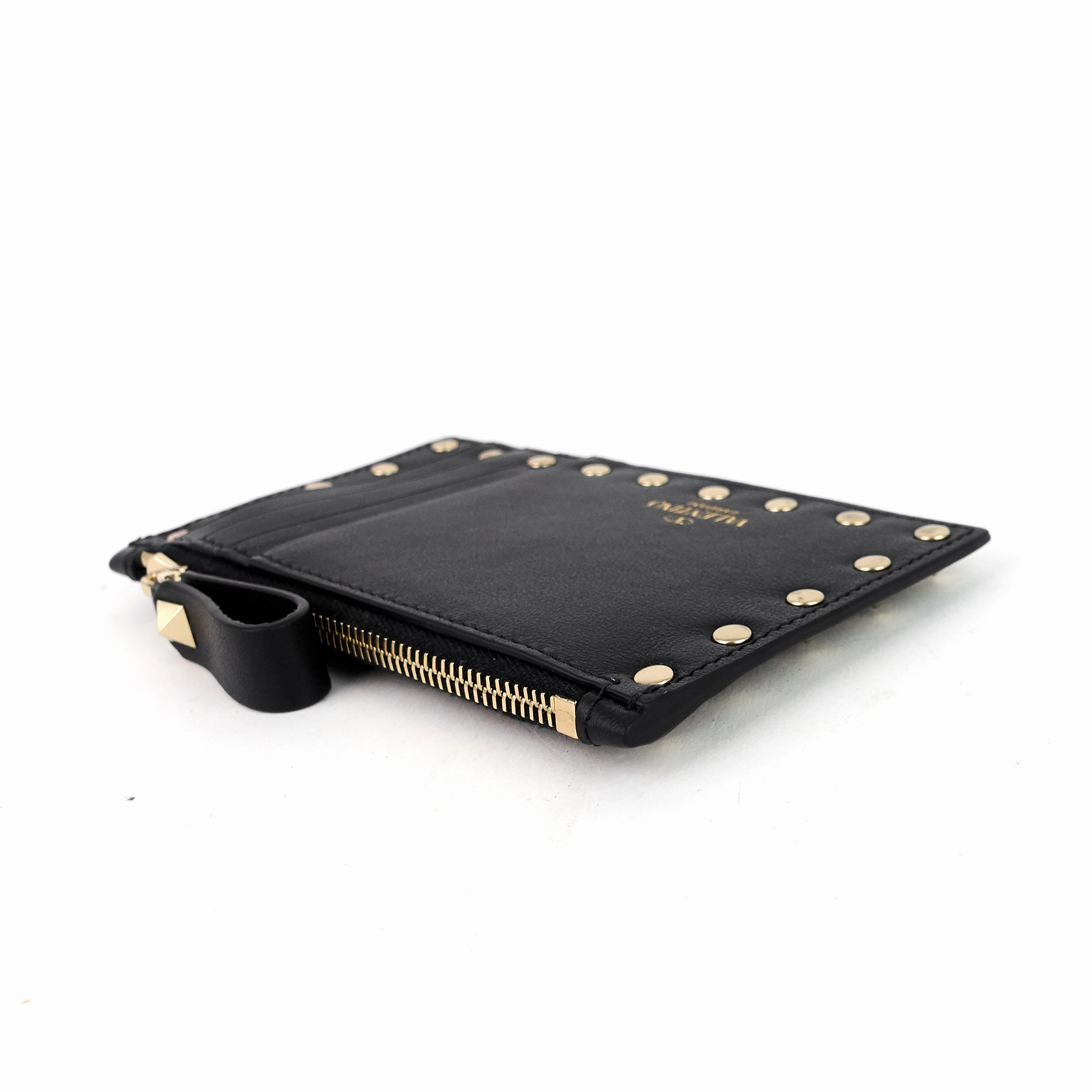 Rockstud Calfskin Card Holder with Zipper