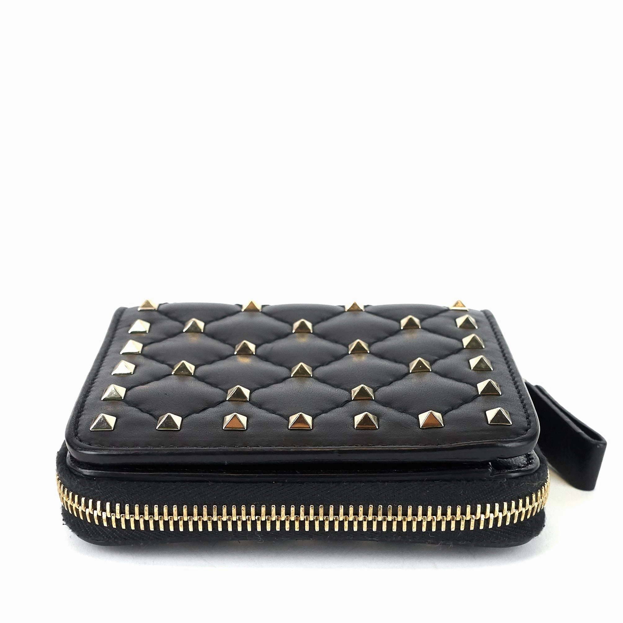 Rockstud Spike Compact Lambskin Leather Wallet