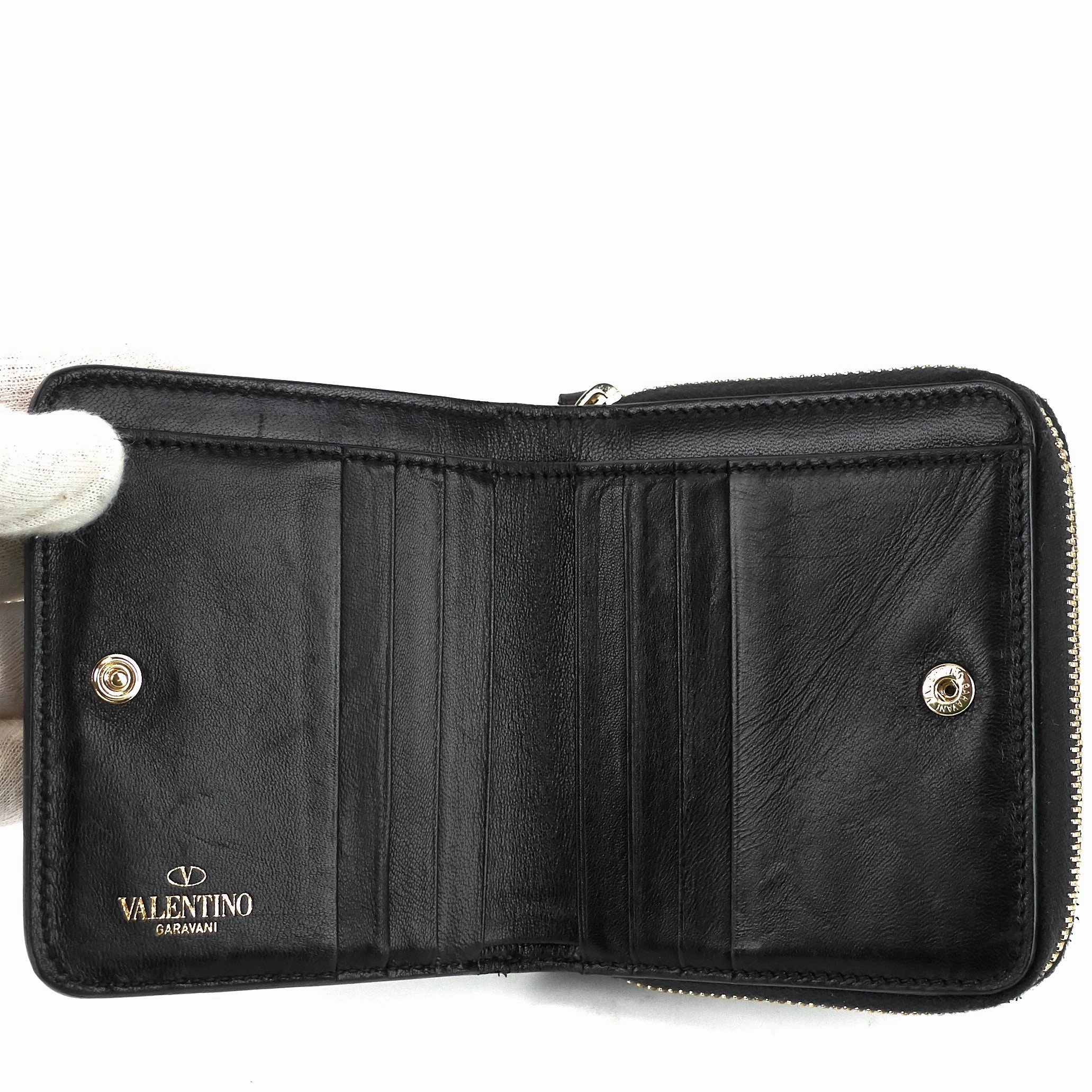 Rockstud Spike Compact Lambskin Leather Wallet