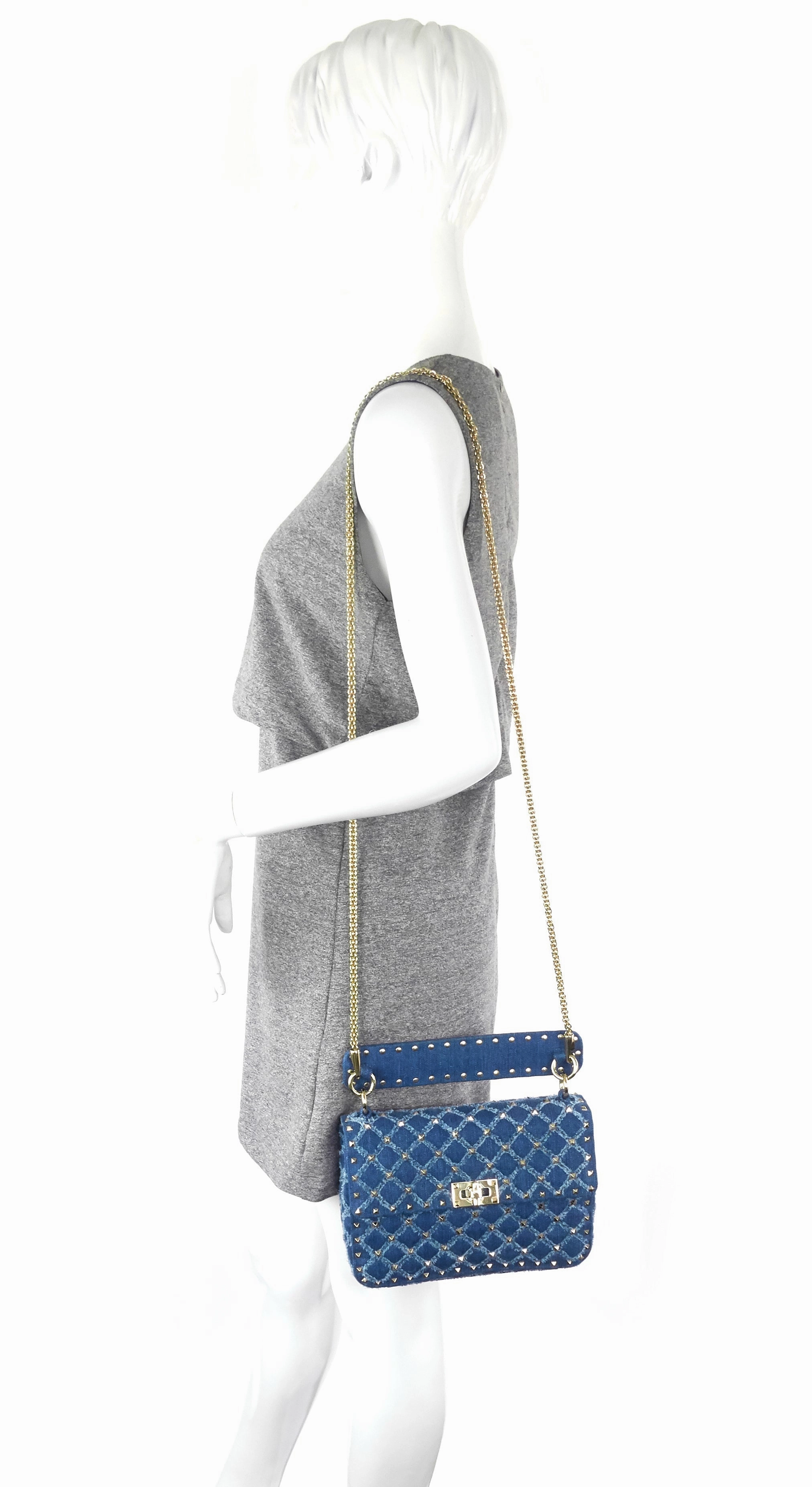 Rockstud Spike Medium Matelass Denim Flap Bag