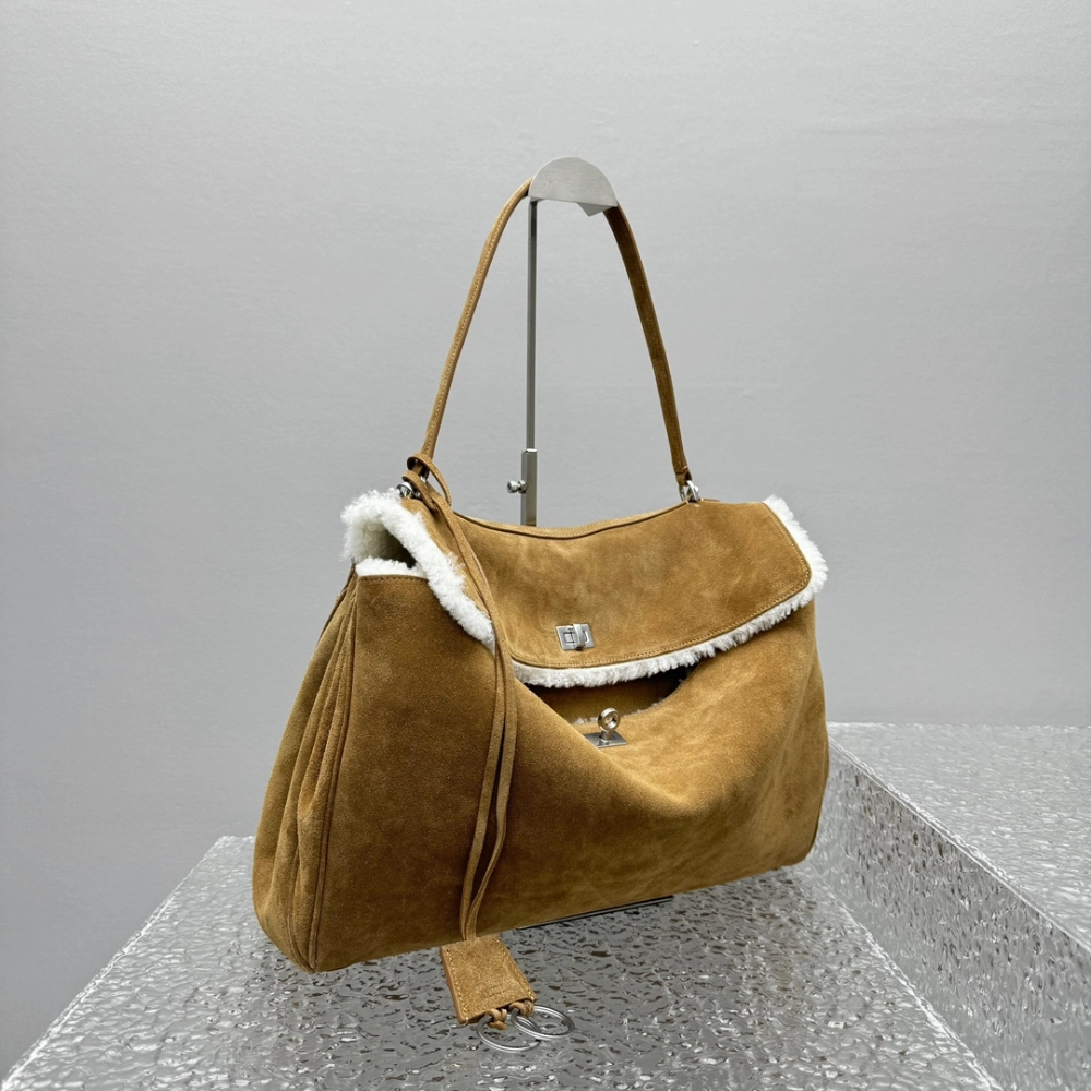 Rodeo Large Shearling-Lined Suede Shoulder Bag Leather Tote Bag for Women