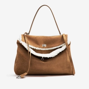 Rodeo Large Shearling-Lined Suede Shoulder Bag Leather Tote Bag for Women
