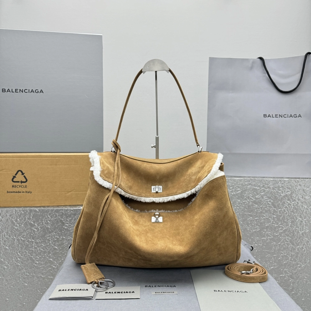 Rodeo Large Shearling-Lined Suede Shoulder Bag Leather Tote Bag for Women