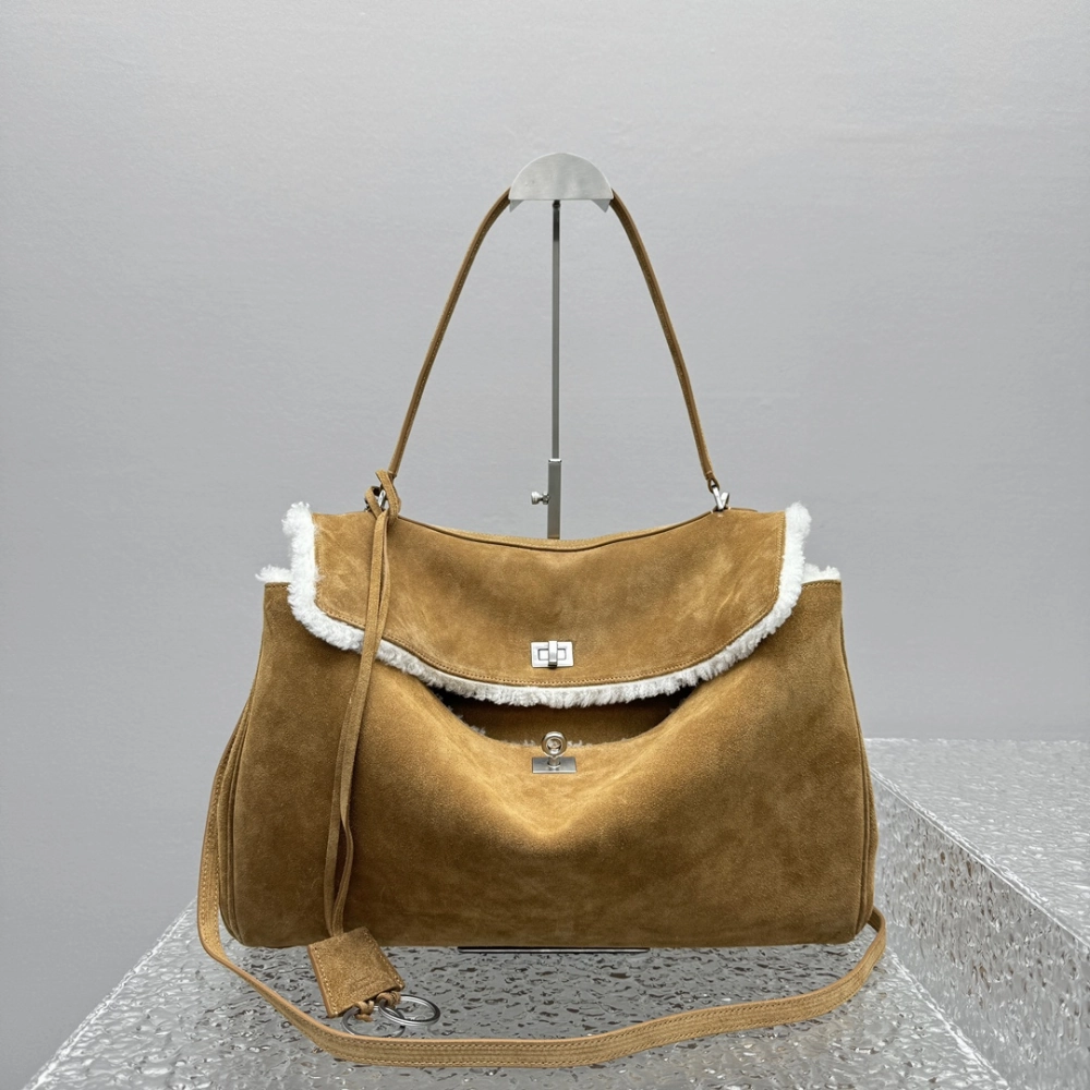 Rodeo Large Shearling-Lined Suede Shoulder Bag Leather Tote Bag for Women