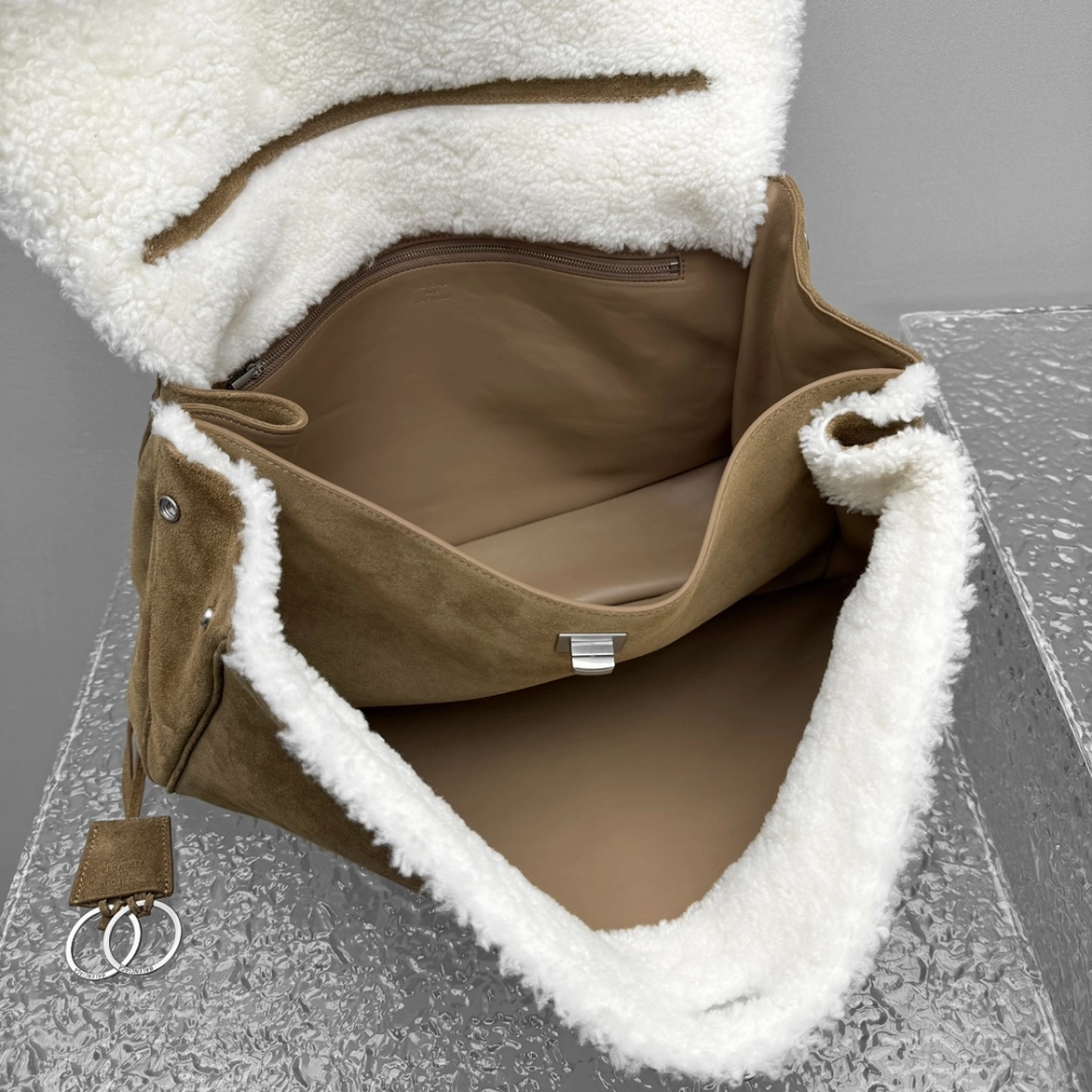 Rodeo Large Shearling-Lined Suede Shoulder Bag Leather Tote Bag for Women