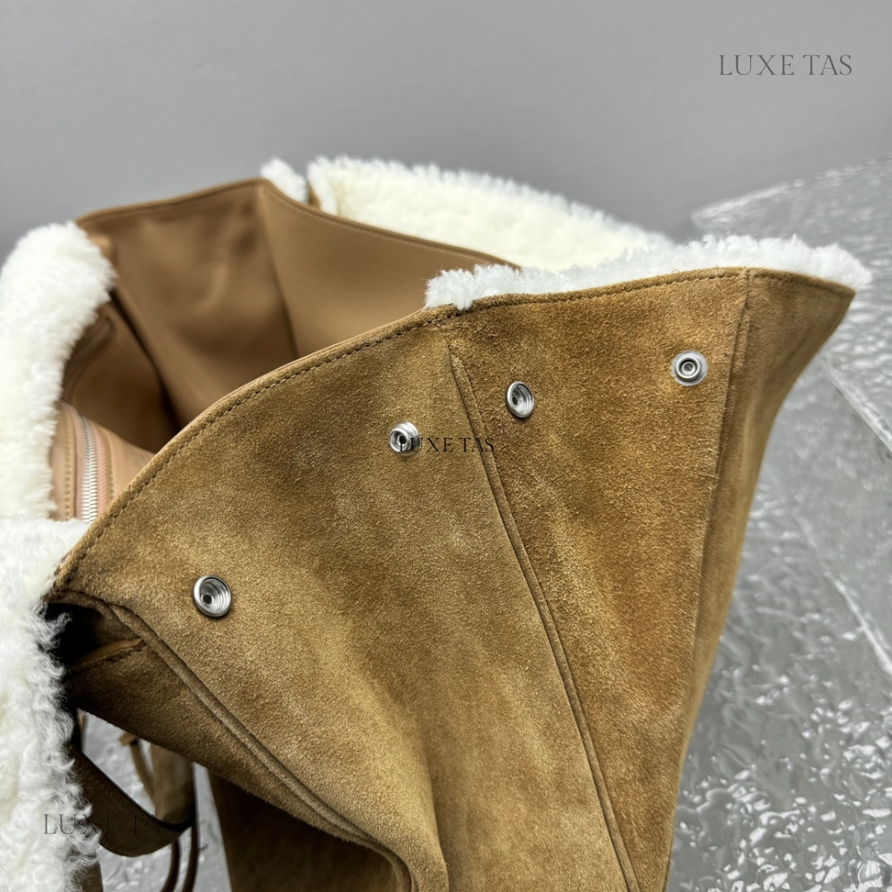 Rodeo Large Shearling-Lined Suede Shoulder Bag Leather Tote Bag for Women