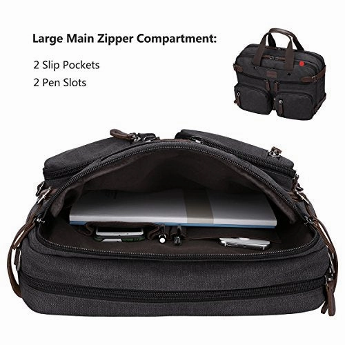 S-Zone 3-Way Vintage Laptop Backpack Messenger Shoulder Bag Hybrid Briefcase Bookbag Rucksack