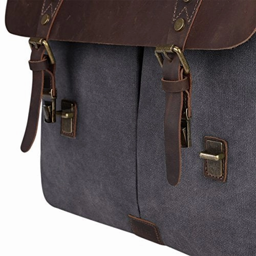 S-Zone Fashion Canvas Genuine Leather Trim Travel Briefcase 15.6-Inch Laptop Bag Upgraded Version