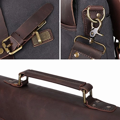 S-Zone Fashion Canvas Genuine Leather Trim Travel Briefcase 15.6-Inch Laptop Bag Upgraded Version