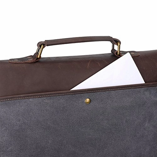 S-Zone Fashion Canvas Genuine Leather Trim Travel Briefcase 15.6-Inch Laptop Bag Upgraded Version