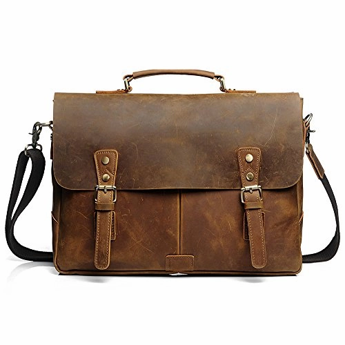 S-Zone Vintage Crazy Horse Leather Laptop Messenger Shoulder Bag Briefcase