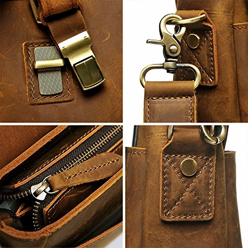 S-Zone Vintage Crazy Horse Leather Laptop Messenger Shoulder Bag Briefcase