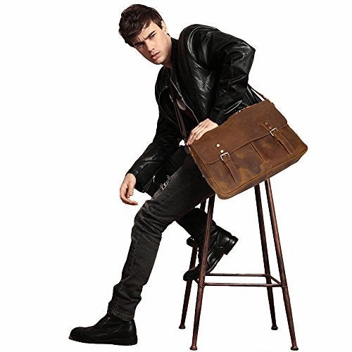 S-Zone Vintage Crazy Horse Leather Laptop Messenger Shoulder Bag Briefcase