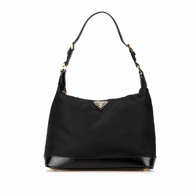 Saffiano Vernice Trimmed Tessuto Shoulder Bag