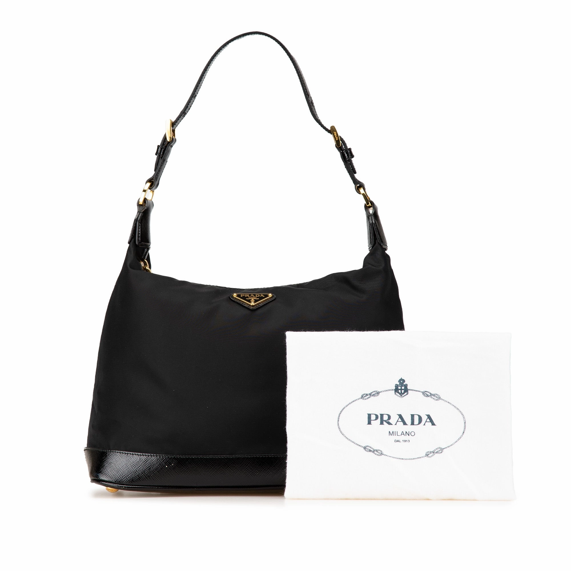 Saffiano Vernice Trimmed Tessuto Shoulder Bag