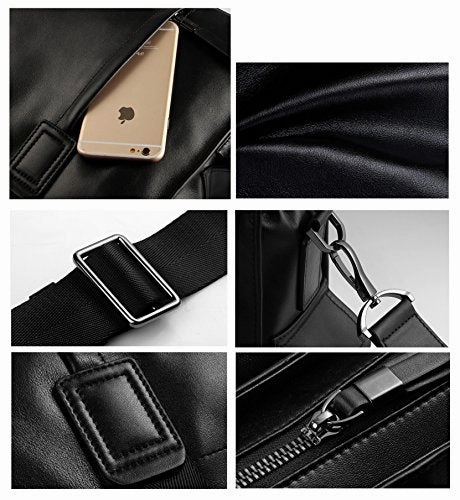 Saierlong New Mens Black Genuine Leather Briefcase Shoulder Laptop Business Bag