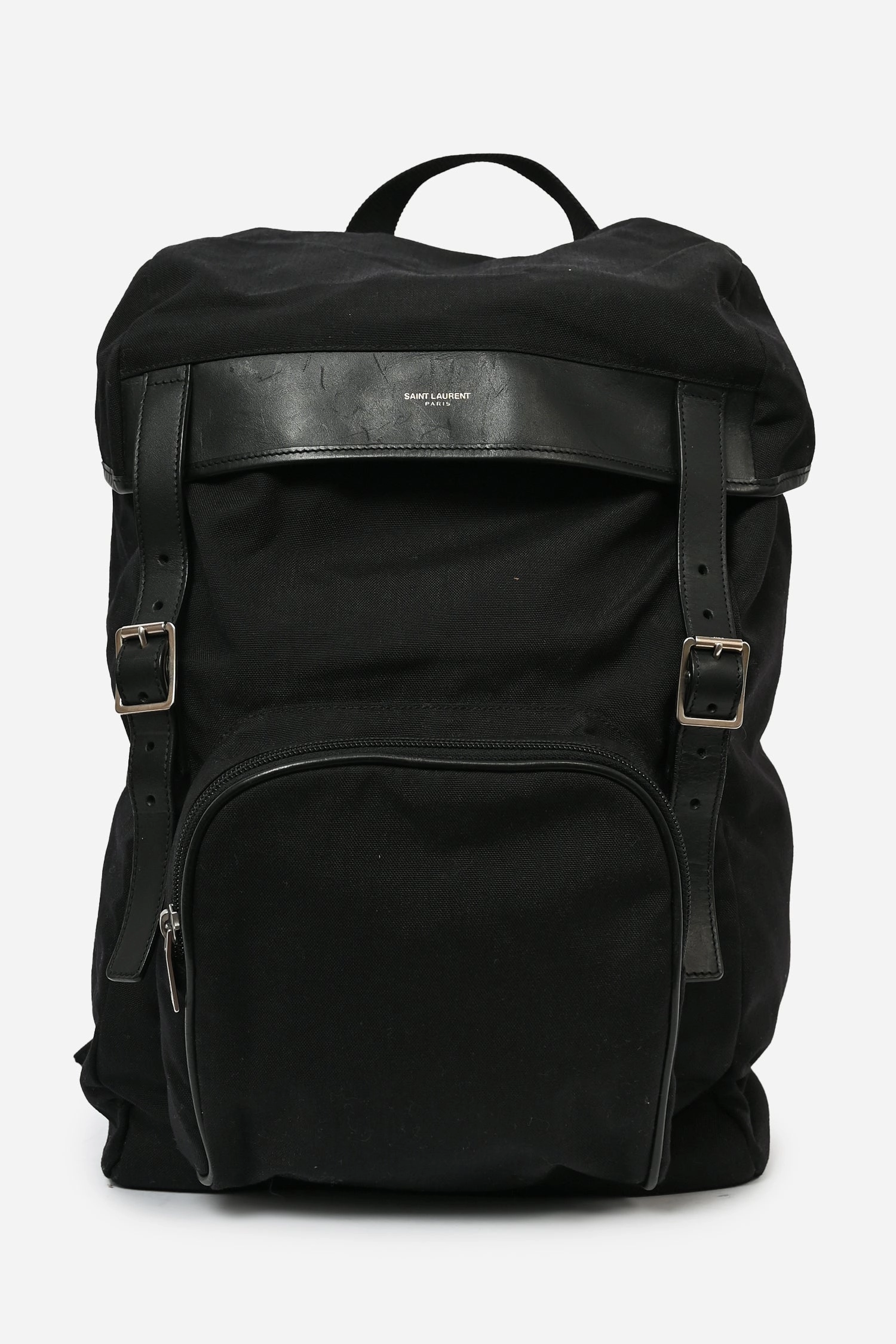 Saint Laurent 2016 Black Nylon Leather Trimmed Backpack