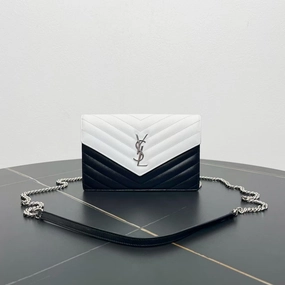 Saint Laurent Monogram Chevron Black White Shoulder Bag