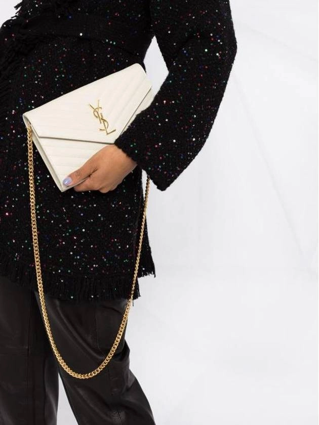 Saint Laurent Monogram Matelasse Chain Shoulder Bag White