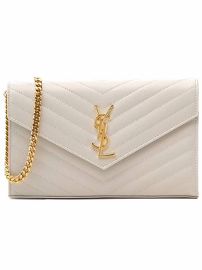 Saint Laurent Monogram Matelasse Chain Shoulder Bag White