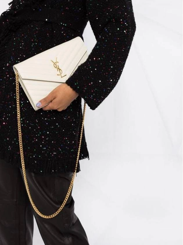Saint Laurent Monogram Matelasse Chain Shoulder Bag White