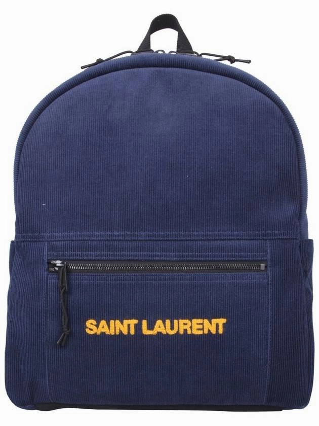 Saint Laurent Nux Logo Corturoy Backpack Navy Blue