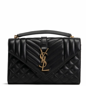 SAINT LAURENT Triquilt Envelope Small Lambskin Shoulder Bag- Black