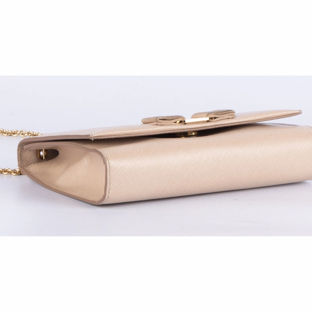 Salvatore Ferragamo Beige Leather Vara Bow Crossbody Bag
