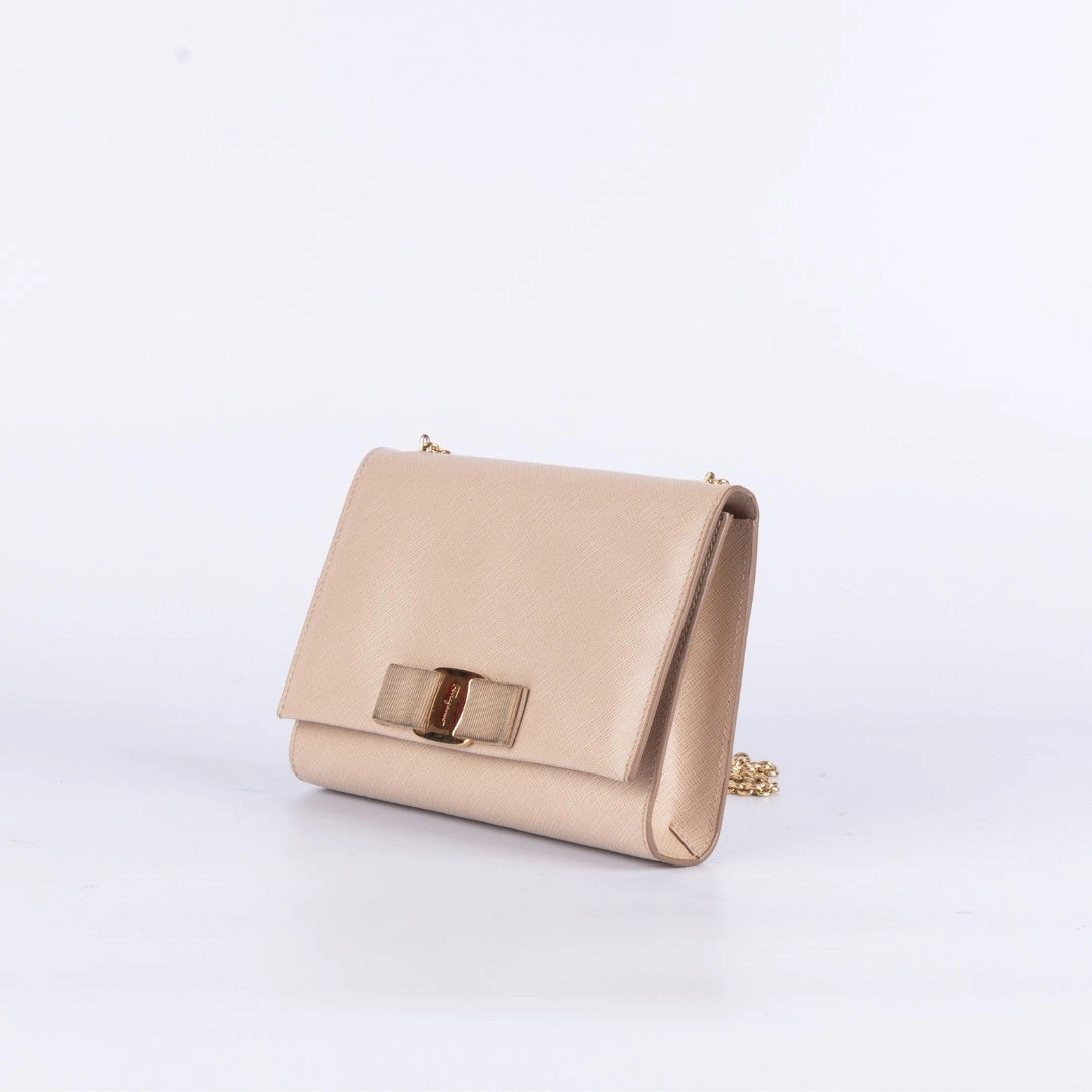 Salvatore Ferragamo Beige Leather Vara Bow Crossbody Bag