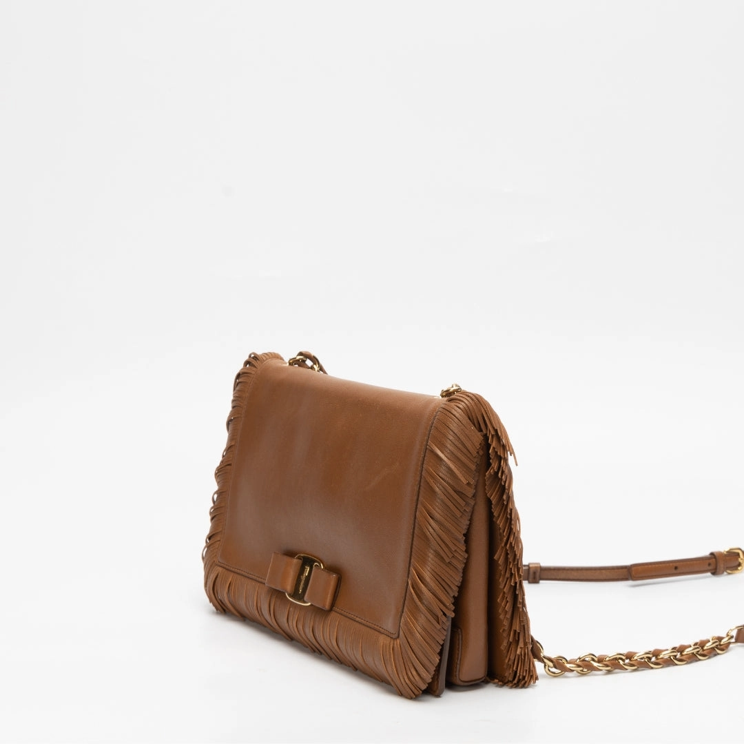 Salvatore Ferragamo Ginny Vara Fringe Leather Crossbody Bag