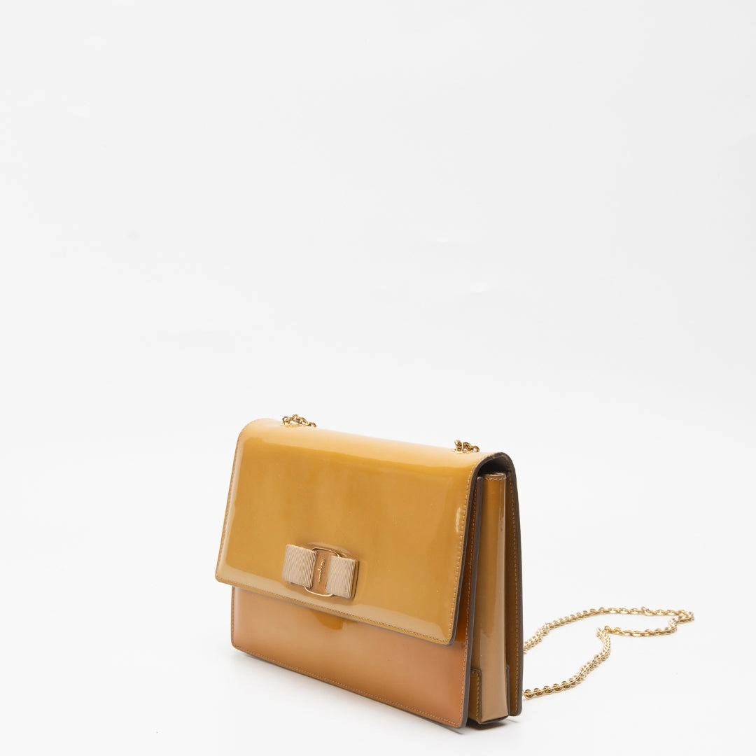 Salvatore Ferragamo Yellow Patent Leather Vara Bow Crossbody Bag