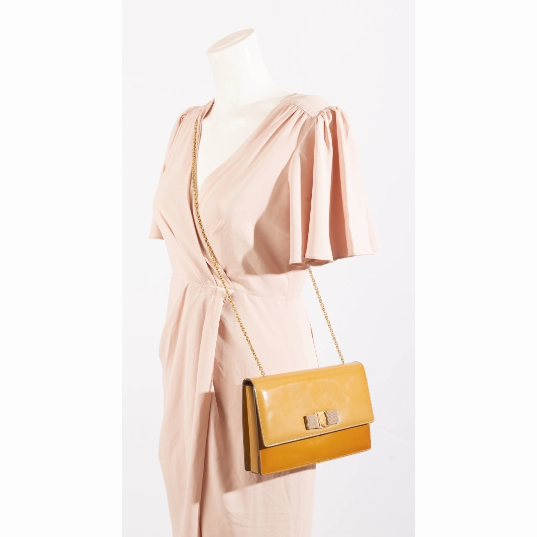 Salvatore Ferragamo Yellow Patent Leather Vara Bow Crossbody Bag