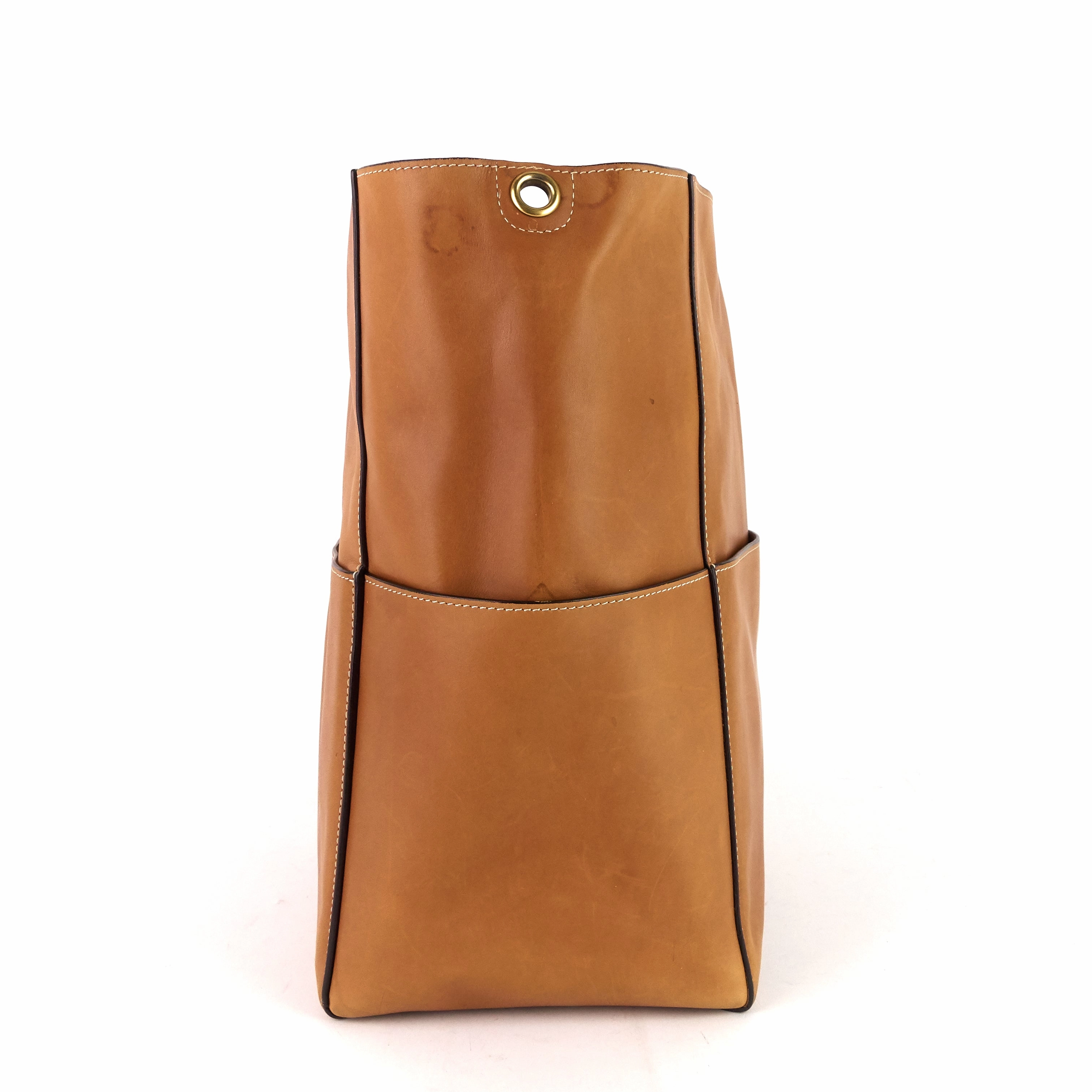 Sangle Large Natural Calfskin Leather Bucket Bag