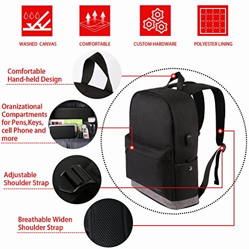 School Backpack, Water Resistant College Student Laptop Backpack For Women Girl Men Boy, Canvas
