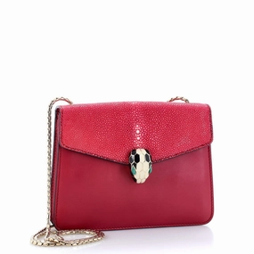 Serpenti Forever Square Shoulder Bag Leather and Stingray Small