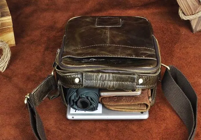 Small Leather Mens SIDE BAG COURIER BAG Messenger Bag Shoulder Bag for Men