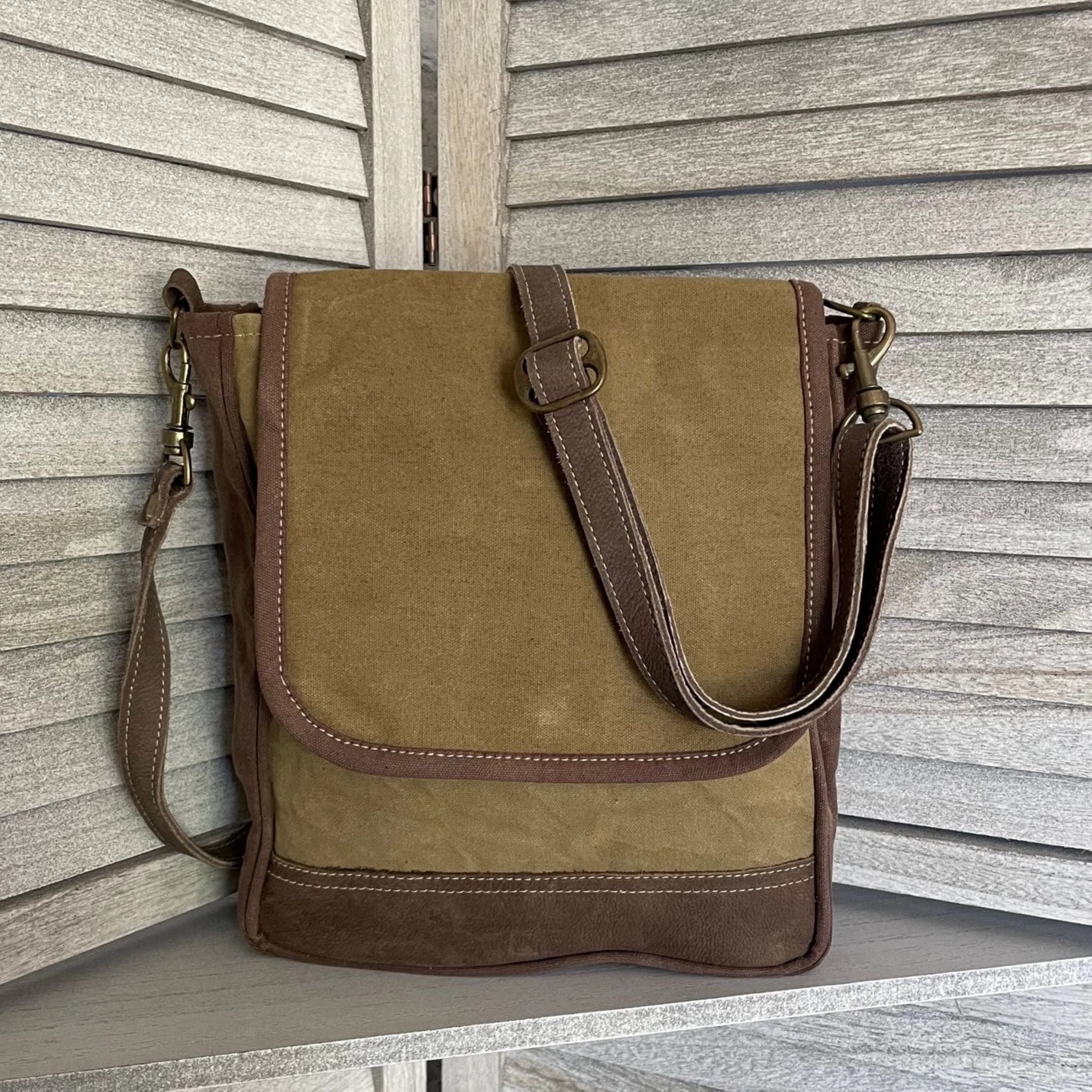 Small Messenger Sustainable Canvas Crossbody Purse, Man or Simple Minimalist Bag