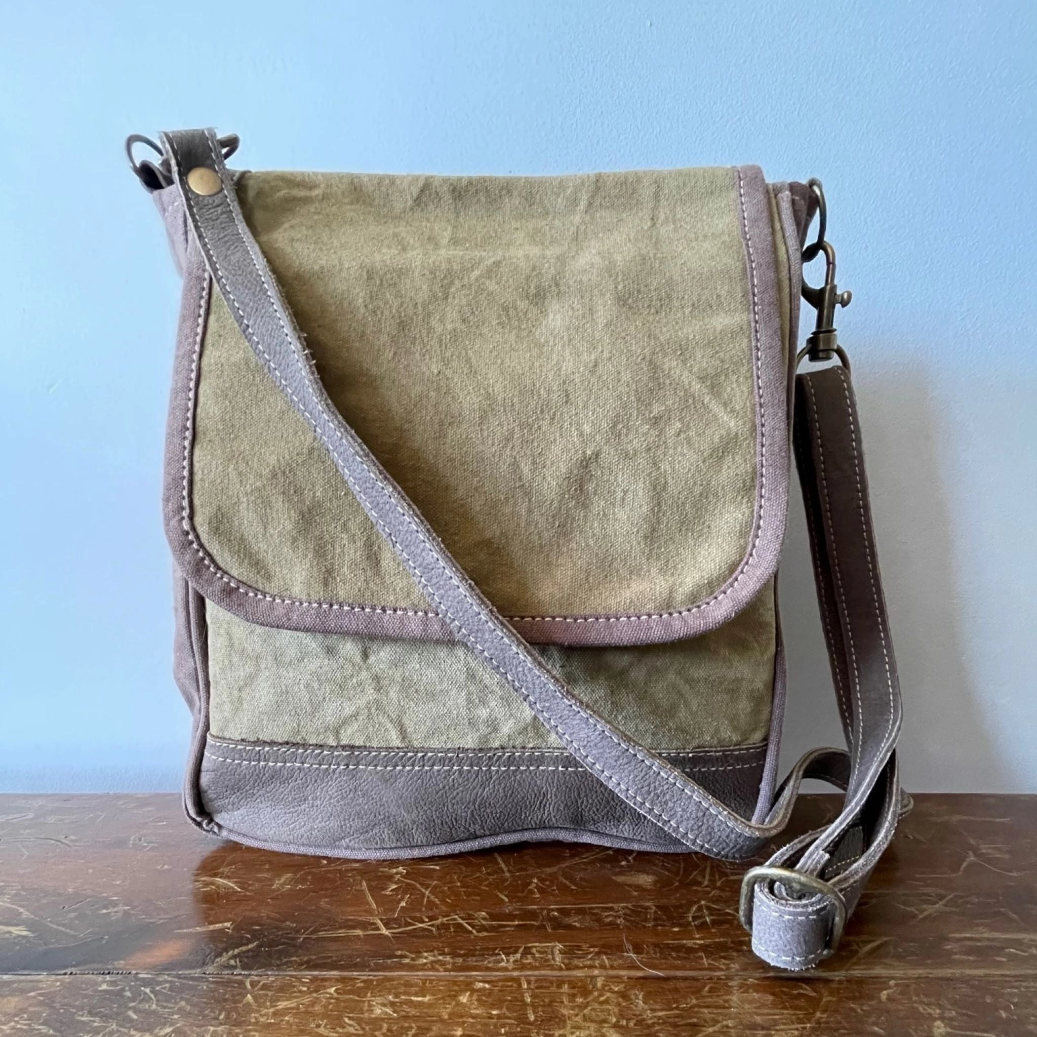 Small Messenger Sustainable Canvas Crossbody Purse, Man or Simple Minimalist Bag