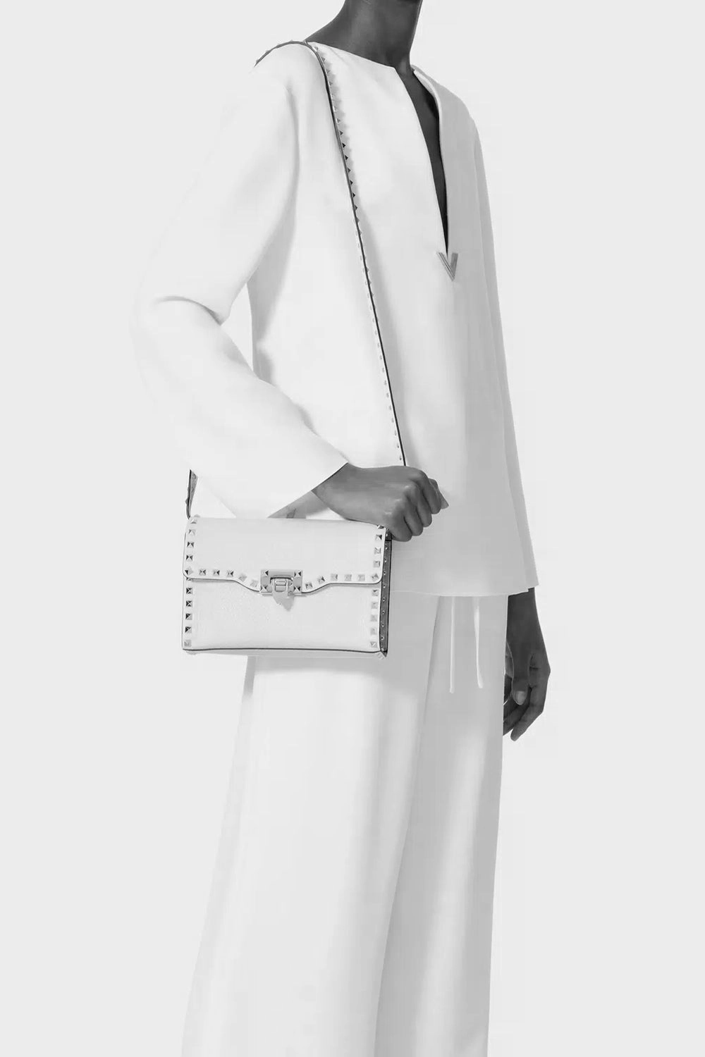 Small Rockstud Grainy Calfskin Crossbody Bag