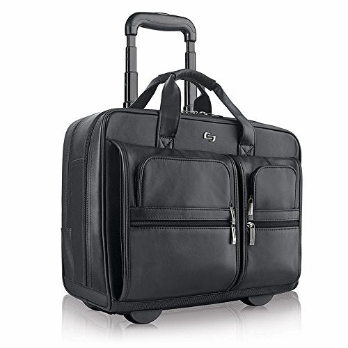 Solo Franklin Premium Leather 15.6 Inch Rolling Laptop Case, Black