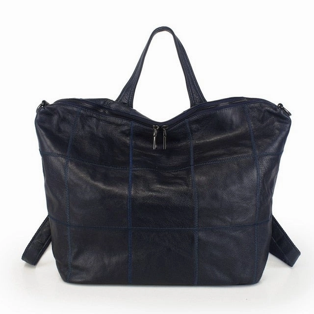 Sunny Shop 100% Genuine Leather Backpack Women Plaid Leather School Backpack Laptop Bagpack