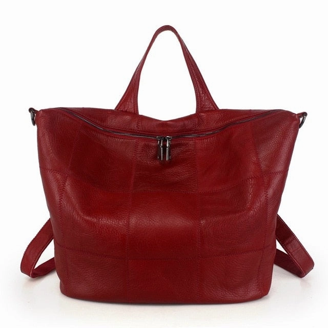 Sunny Shop 100% Genuine Leather Backpack Women Plaid Leather School Backpack Laptop Bagpack